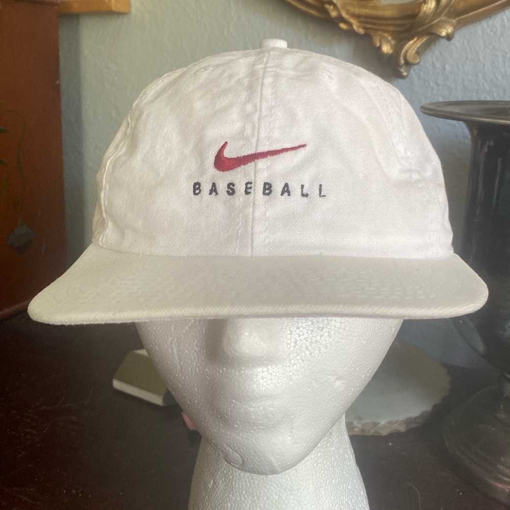 Vintage 90s y2k Nike Baseball Hat Made in USA White Swoosh Logo Embroidered